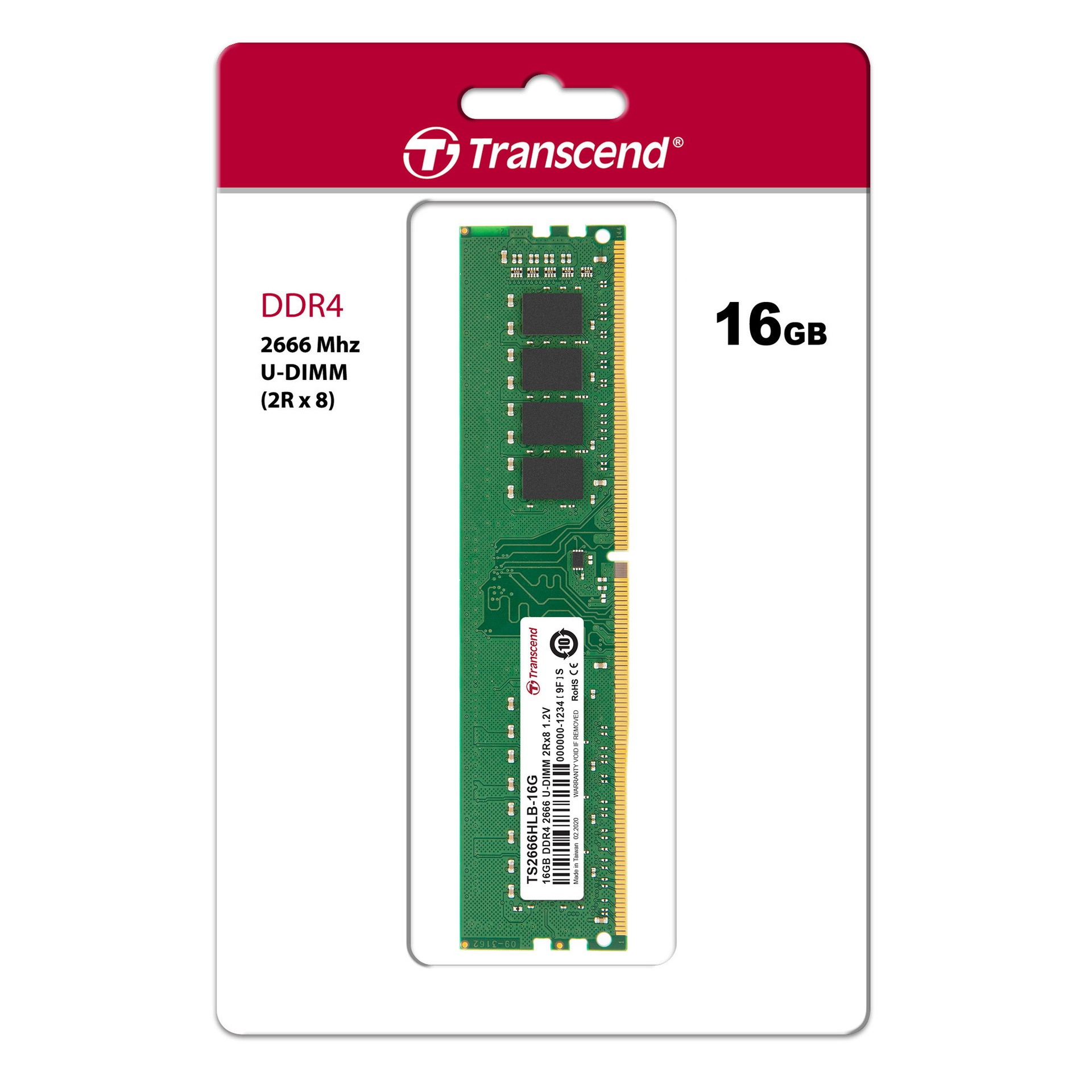 JM3200HLE-16G  Transcend U-DIMM Barrette mémoire16GB DDR4-3200 MHz - Pc Bureau