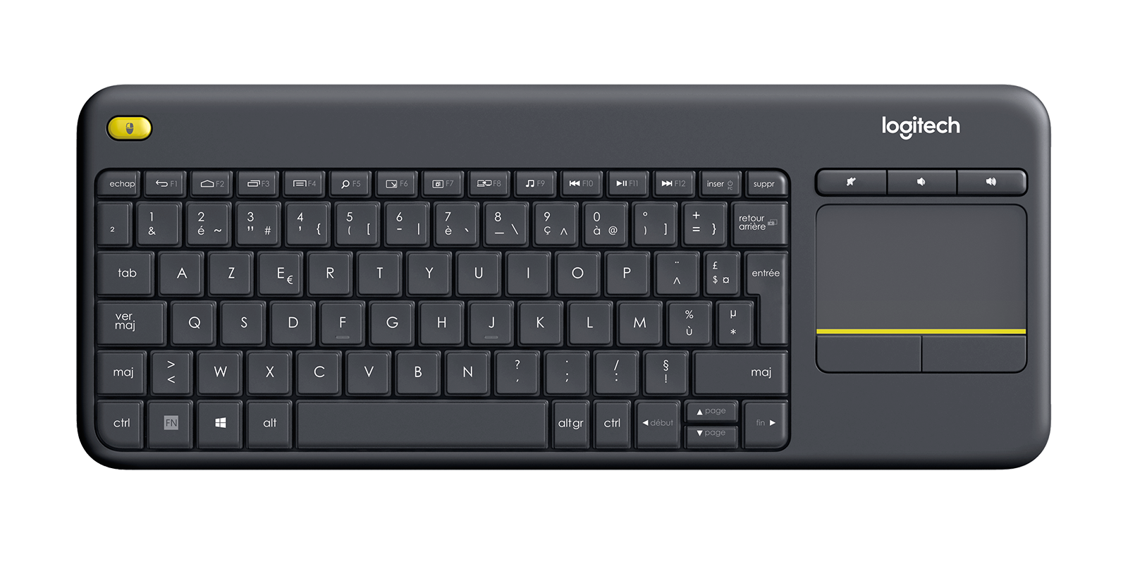 920-007129 LOGITECH K400 Plus Wireless Touch Keyboard - BLACK - FRA